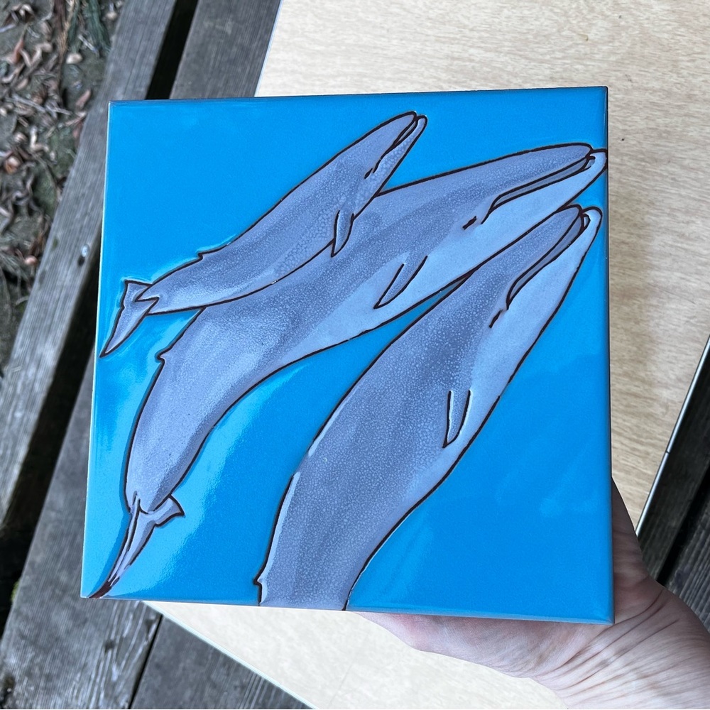 Arius Tiles Vintage Humpback Whales 8 X 8 Ceramic Art Tile